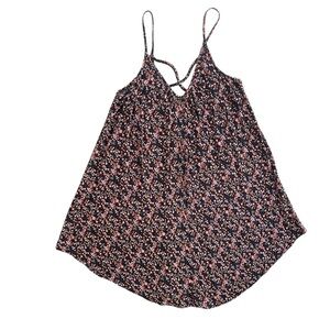 American Eagle Women XS Black Pink Brown Floral Tank Criss Cross Back Mini Dress